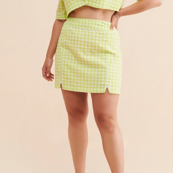 For Love and Lemons Green and White Maureen Gingham Mini Skirt w Bows Size Large - Picture 3 of 9